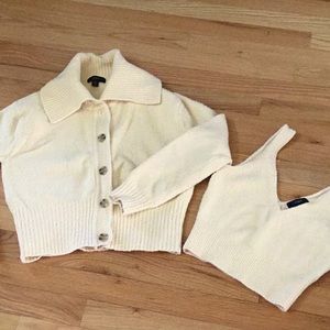 JCrew boucle cardigan sweater set pale yellow XS